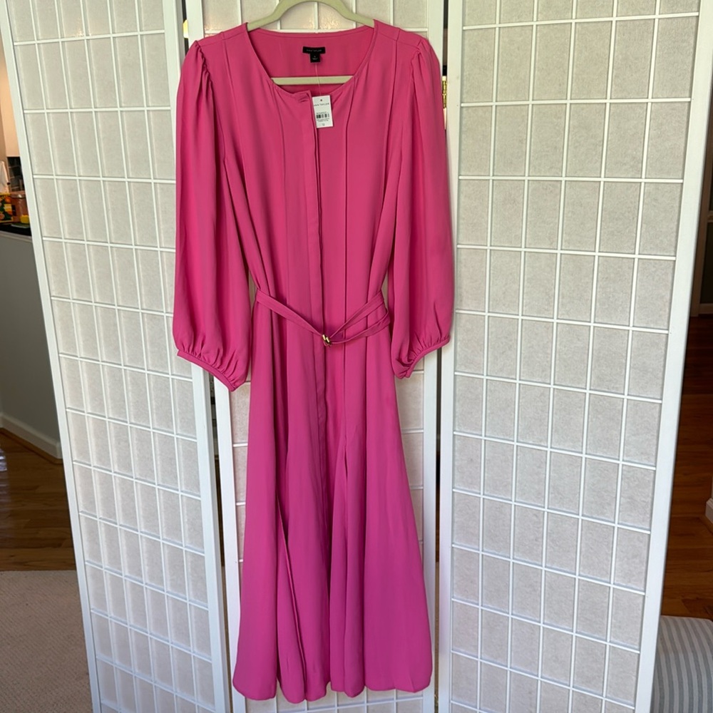 Ann Taylor Pleated Belted Midi Dress | Pink | NWT